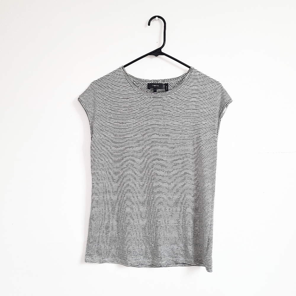 TheoryBlack/White Stripe Ginala Linen Striped Tee